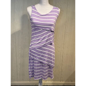 Coveted Tiered Sleeveless Purple and White Dress Size L